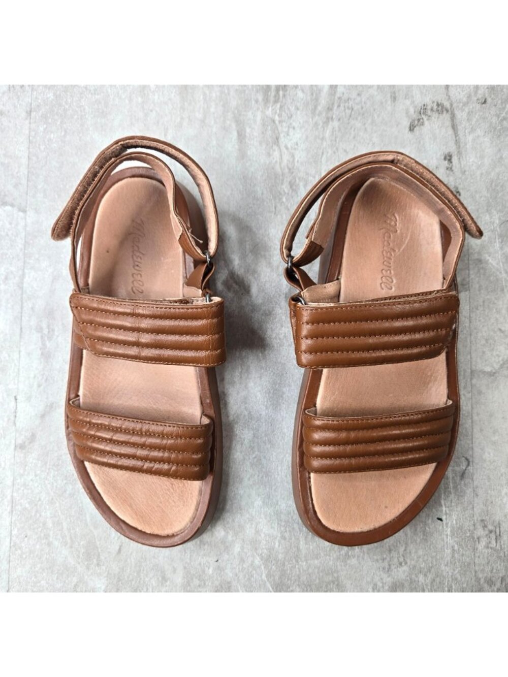 Madewell Platform Sandals 6 Brown Quilted Leather Minimalist Bohemian Fisherman - Picture 3 of 12